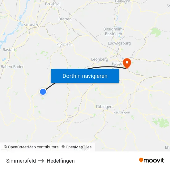 Simmersfeld to Hedelfingen map