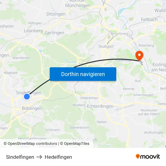 Sindelfingen to Hedelfingen map