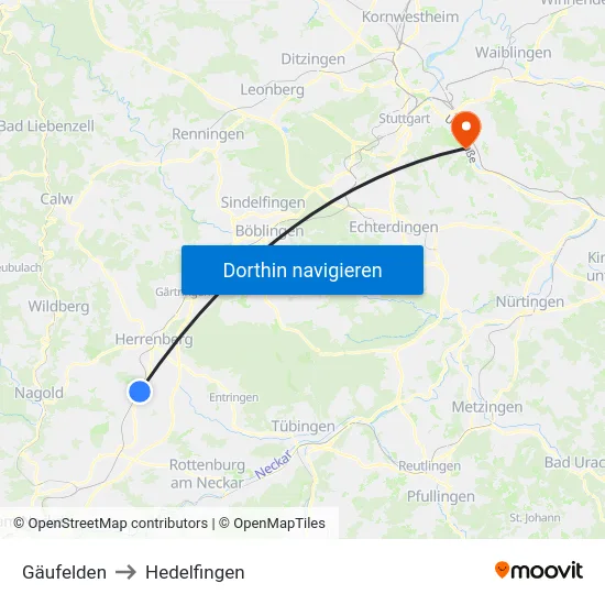 Gäufelden to Hedelfingen map
