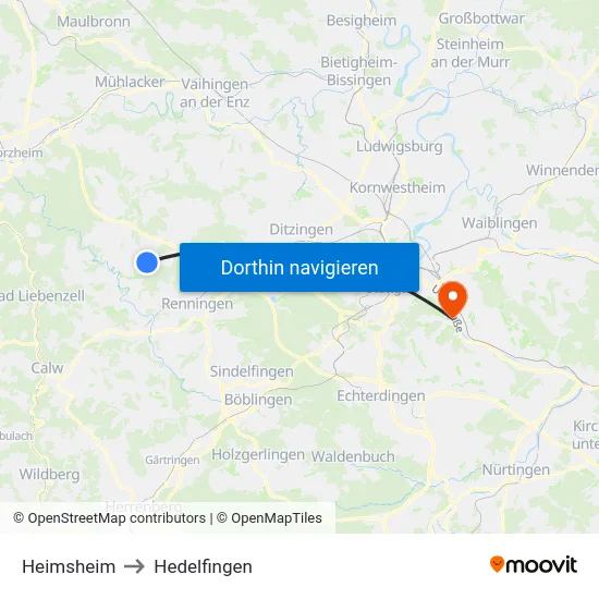 Heimsheim to Hedelfingen map