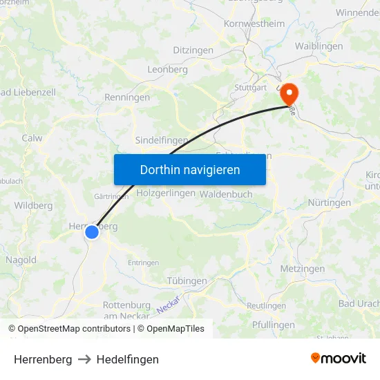 Herrenberg to Hedelfingen map