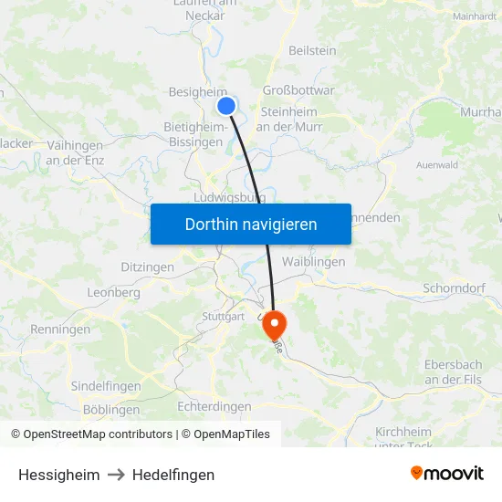 Hessigheim to Hedelfingen map