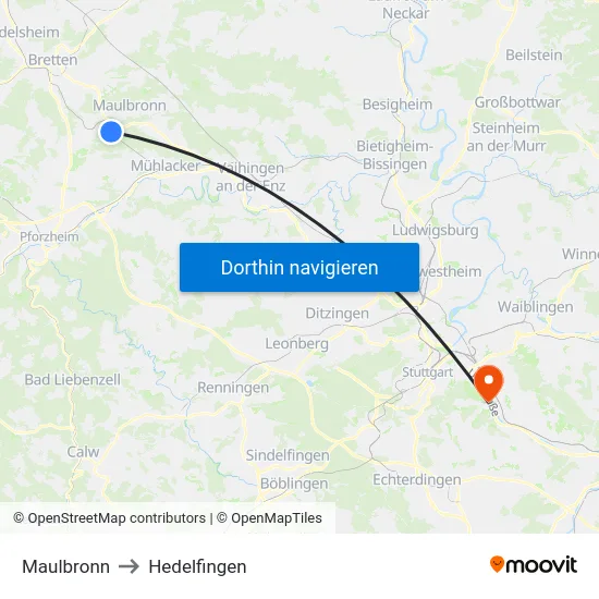 Maulbronn to Hedelfingen map