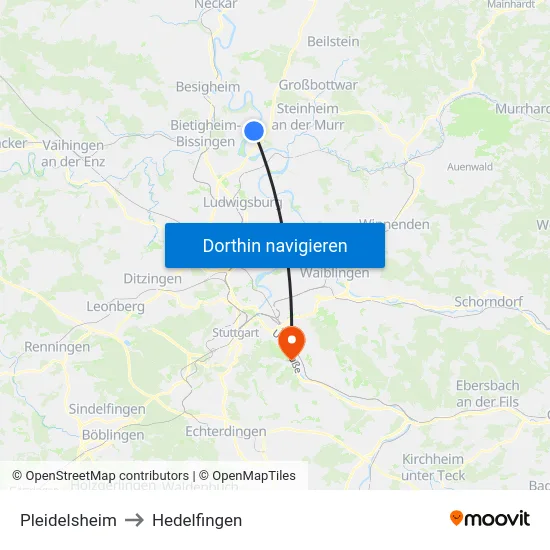 Pleidelsheim to Hedelfingen map