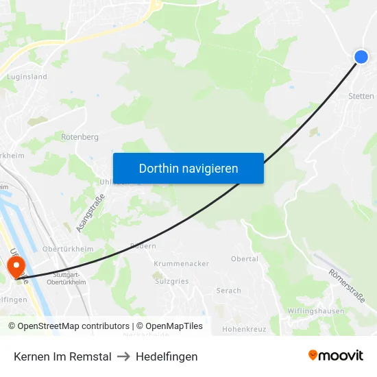 Kernen Im Remstal to Hedelfingen map