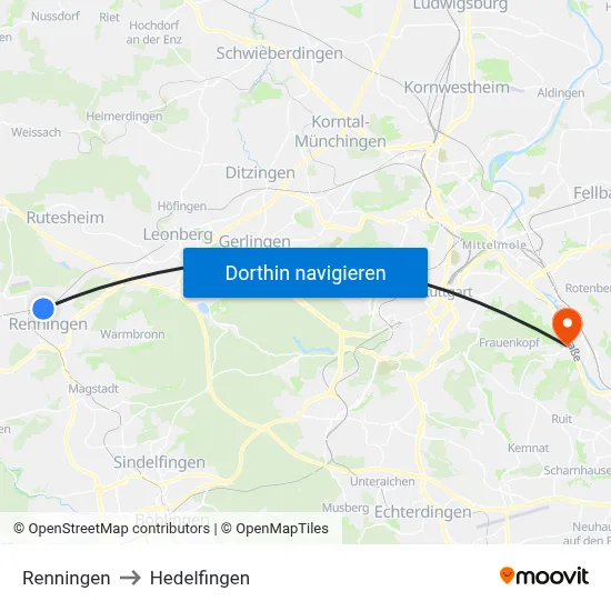 Renningen to Hedelfingen map