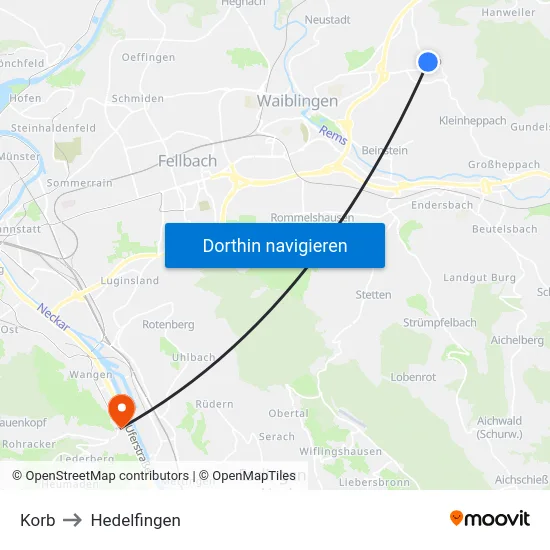 Korb to Hedelfingen map