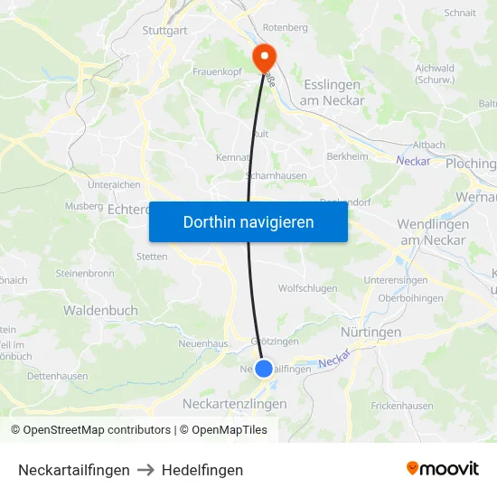 Neckartailfingen to Hedelfingen map