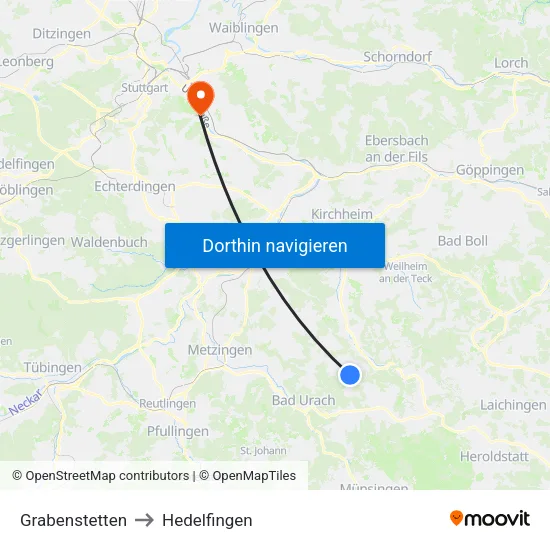 Grabenstetten to Hedelfingen map