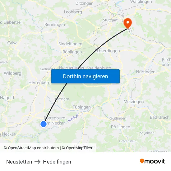 Neustetten to Hedelfingen map