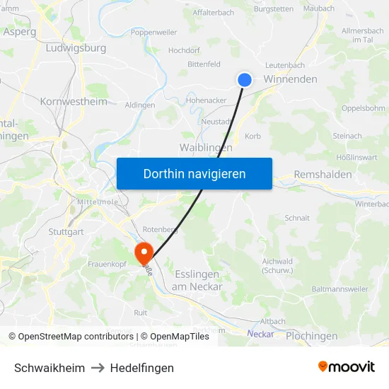 Schwaikheim to Hedelfingen map
