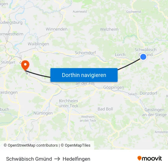Schwäbisch Gmünd to Hedelfingen map