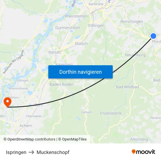 Ispringen to Muckenschopf map