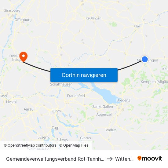 Gemeindeverwaltungsverband Rot-Tannheim to Wittental map