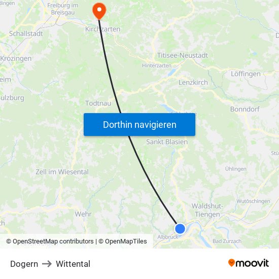 Dogern to Wittental map
