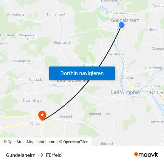 Gundelsheim to Fürfeld map