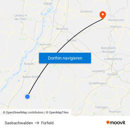 Sasbachwalden to Fürfeld map