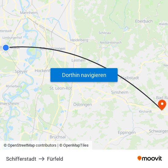 Schifferstadt to Fürfeld map