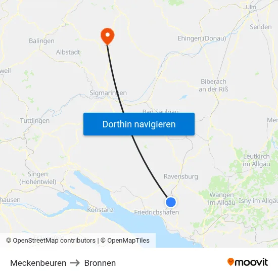 Meckenbeuren to Bronnen map