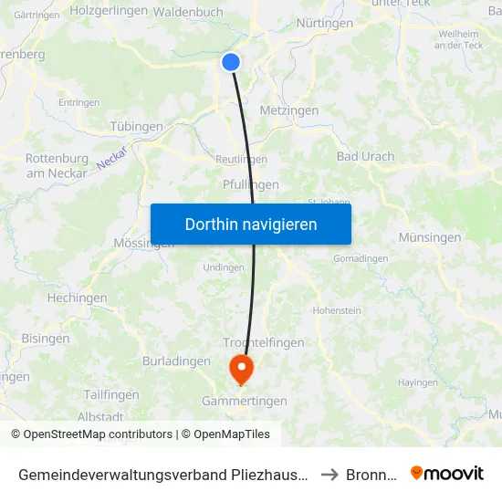 Gemeindeverwaltungsverband Pliezhausen to Bronnen map
