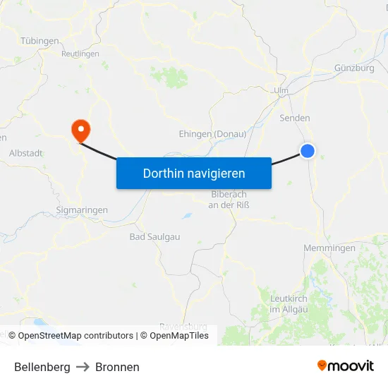 Bellenberg to Bronnen map