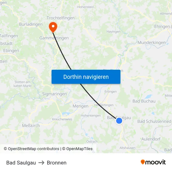 Bad Saulgau to Bronnen map
