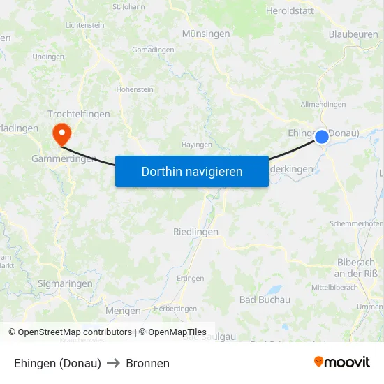 Ehingen (Donau) to Bronnen map