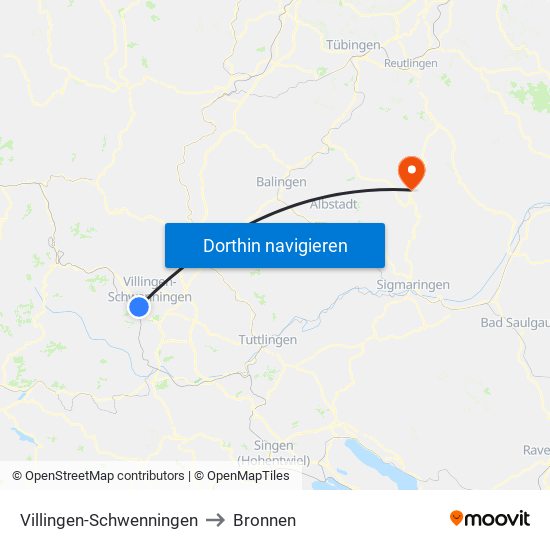 Villingen-Schwenningen to Bronnen map
