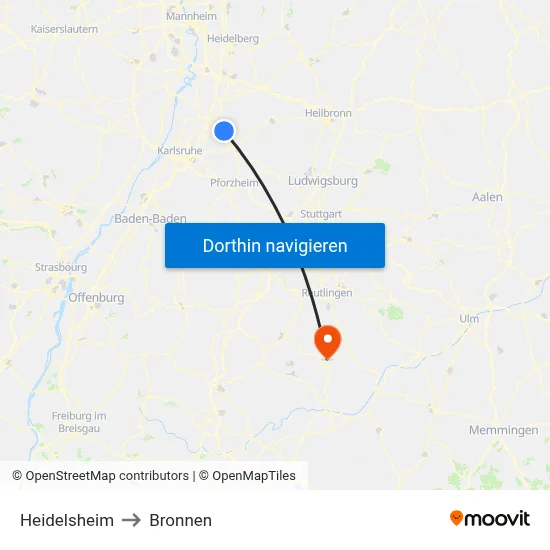 Heidelsheim to Bronnen map