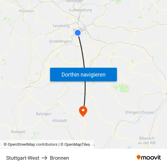 Stuttgart-West to Bronnen map