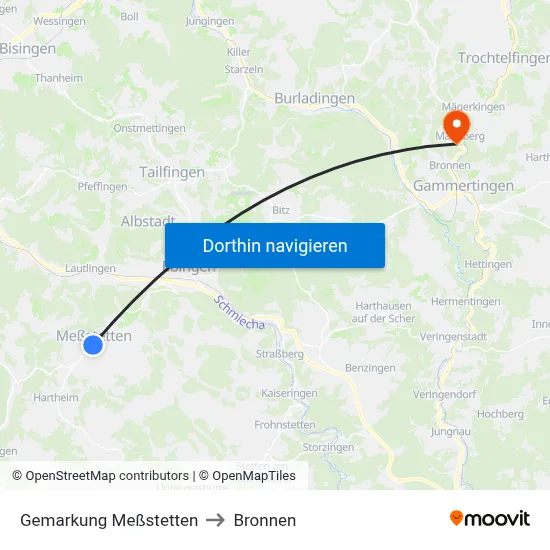 Gemarkung Meßstetten to Bronnen map