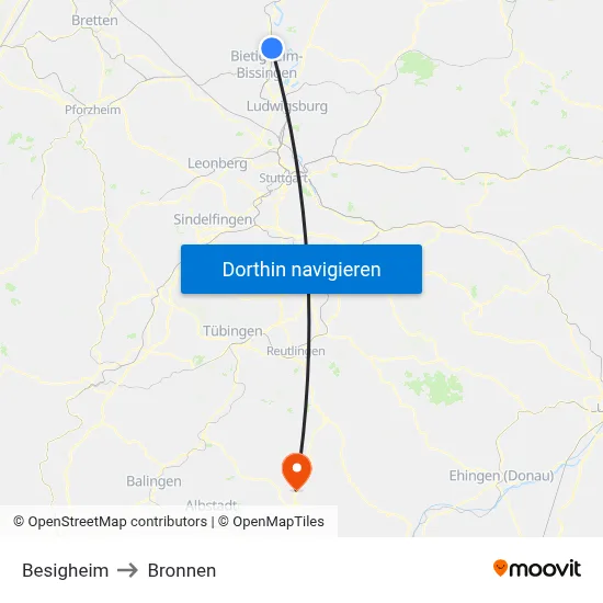 Besigheim to Bronnen map