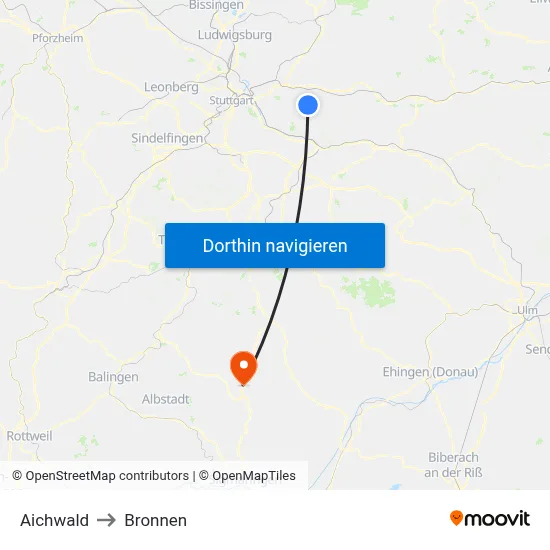 Aichwald to Bronnen map