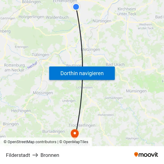 Filderstadt to Bronnen map
