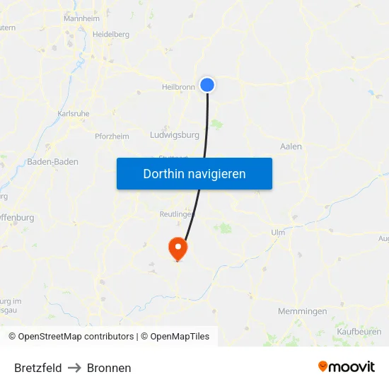 Bretzfeld to Bronnen map