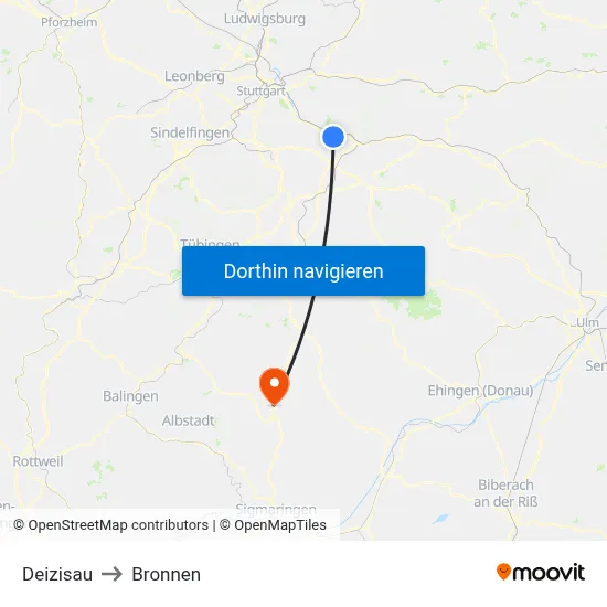 Deizisau to Bronnen map