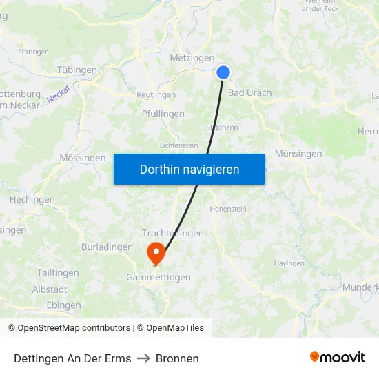 Dettingen An Der Erms to Bronnen map