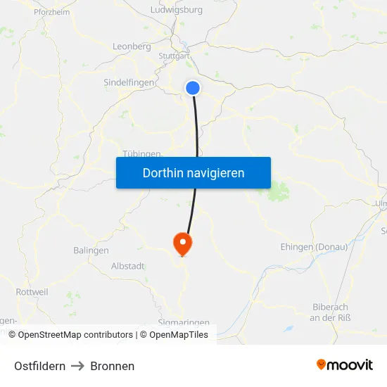 Ostfildern to Bronnen map