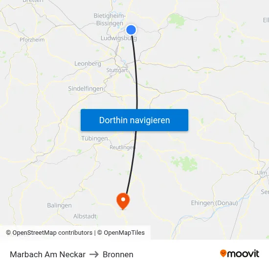 Marbach Am Neckar to Bronnen map