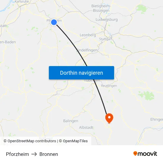 Pforzheim to Bronnen map