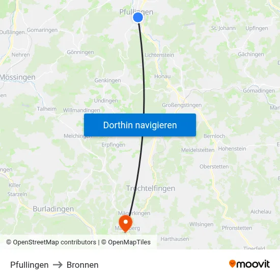 Pfullingen to Bronnen map