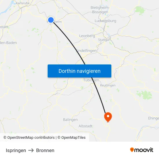 Ispringen to Bronnen map