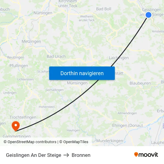 Geislingen An Der Steige to Bronnen map