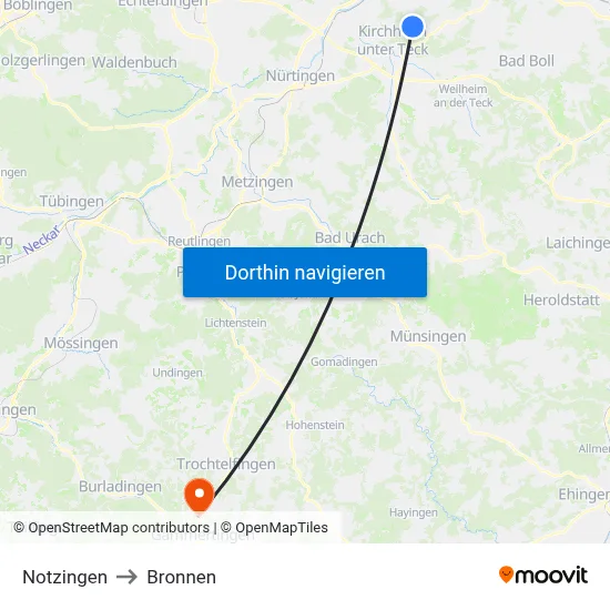 Notzingen to Bronnen map