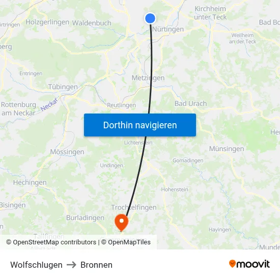 Wolfschlugen to Bronnen map