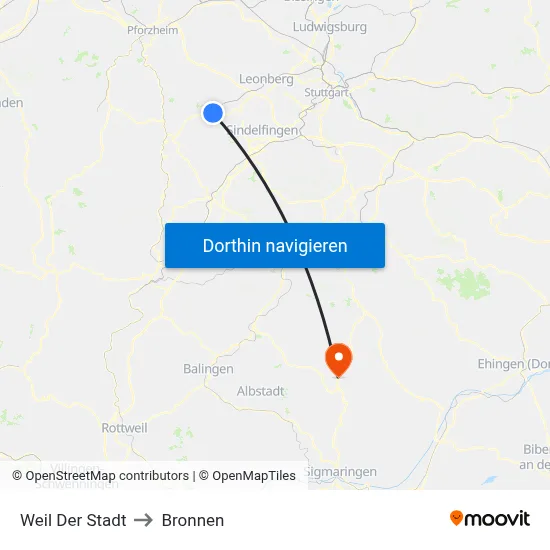 Weil Der Stadt to Bronnen map