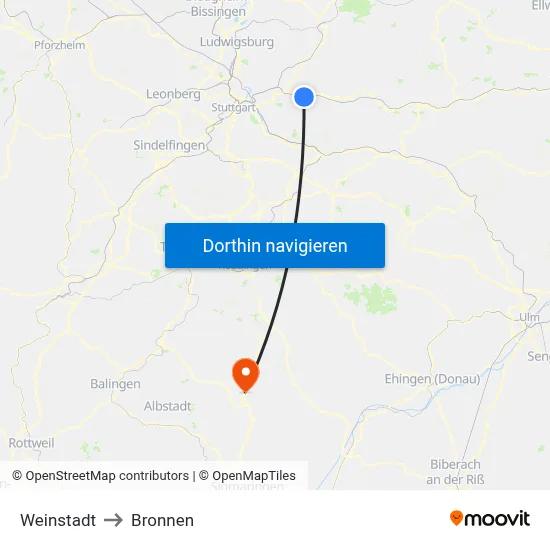 Weinstadt to Bronnen map