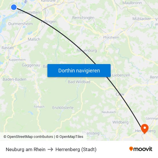 Neuburg am Rhein to Herrenberg (Stadt) map