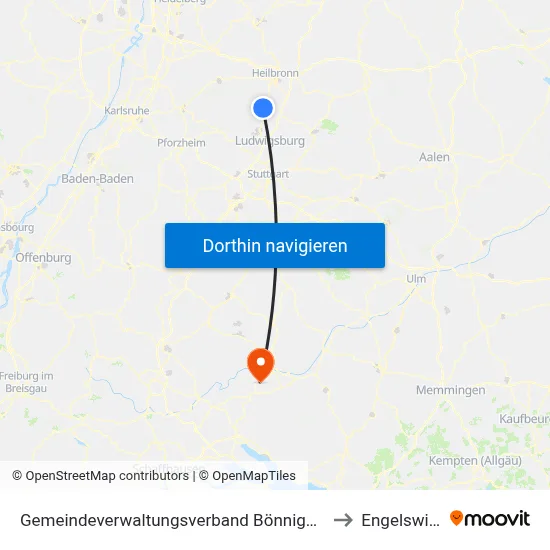Gemeindeverwaltungsverband Bönnigheim to Engelswies map