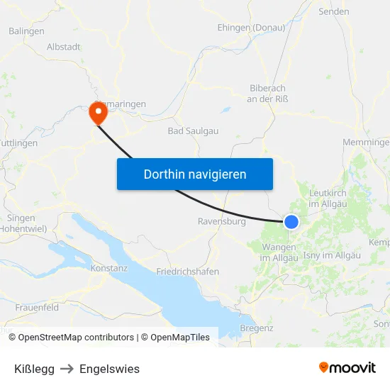Kißlegg to Engelswies map
